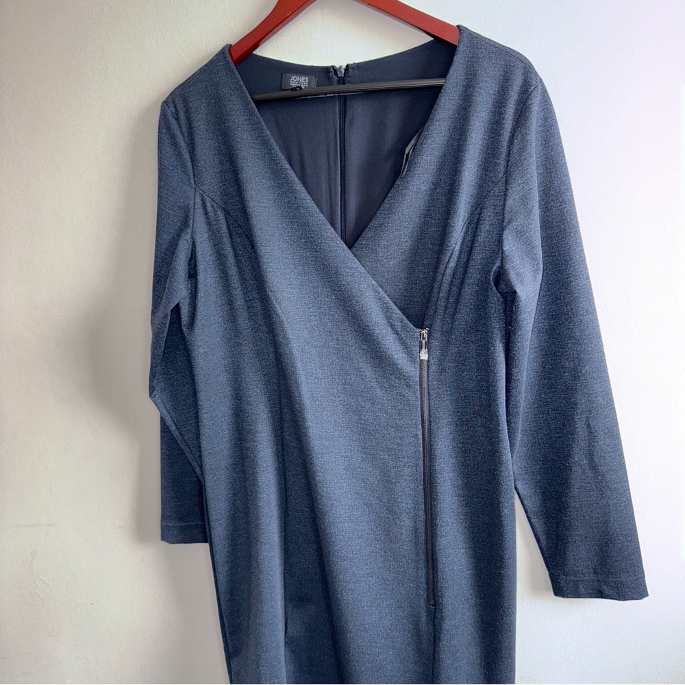 Jones New York Dark Navy Long-Sleeve Wrap Style Zip Dress Women size 14 - Picture 5 of 14